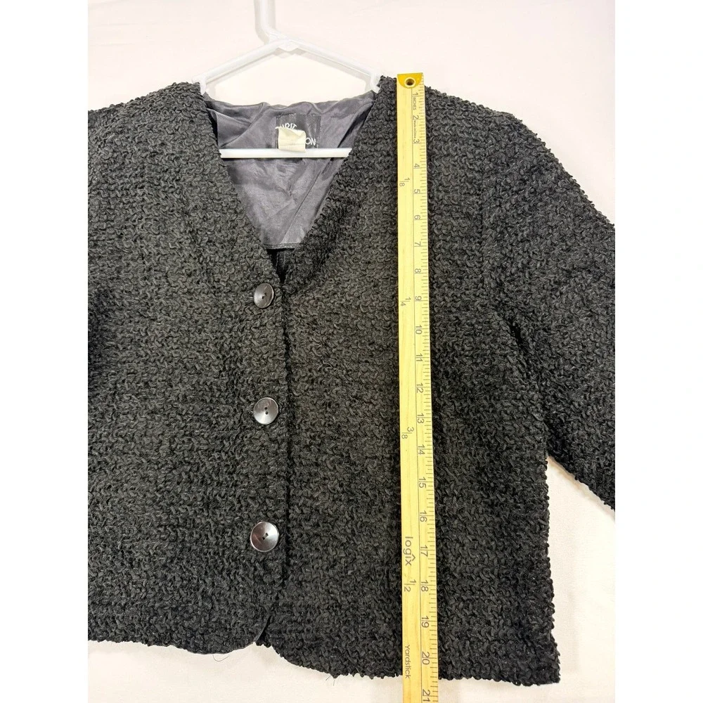 First Option Textured Boucle Jacket Women‎ Medium Black V-Neck Button Up
